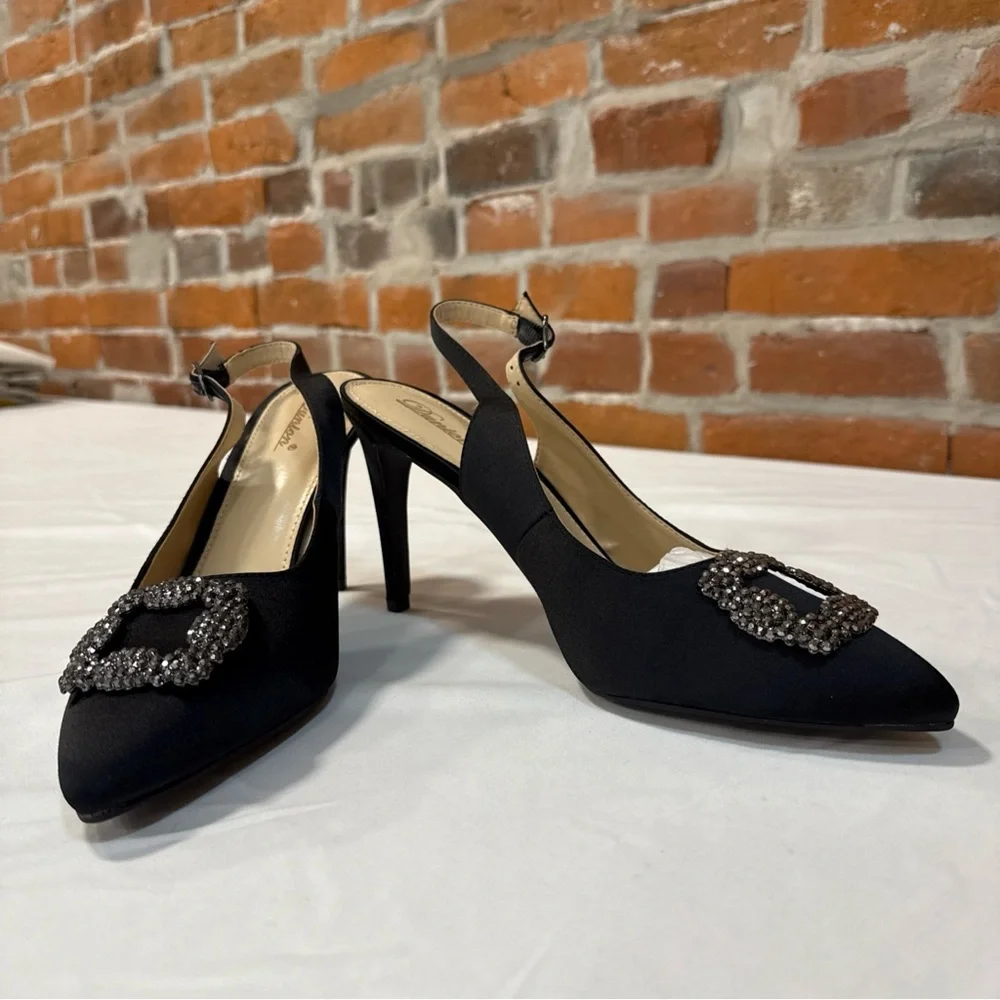 Chic Black‎ Embellished Slingback Heels
